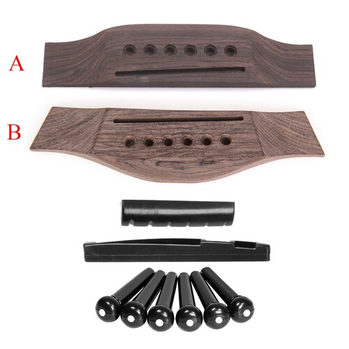 Folk guitar rosewood bridge + upper and lower saddles + string pins set