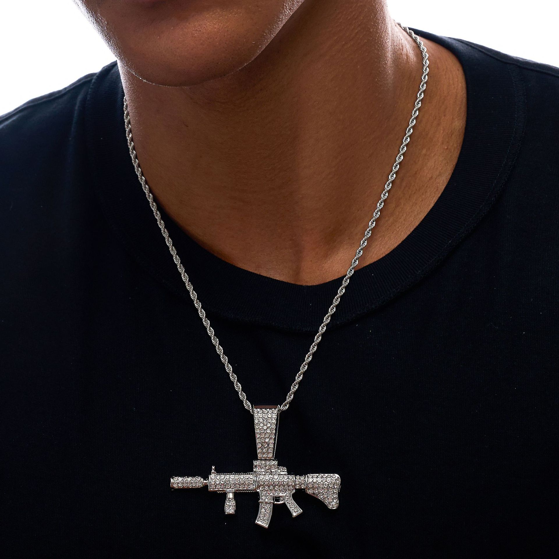 Explosiones transfronterizas europeas y estadounidenses hip hop full taladro colgante ametralladora personalidad masculina moda joyas de cadena cubana al por mayor