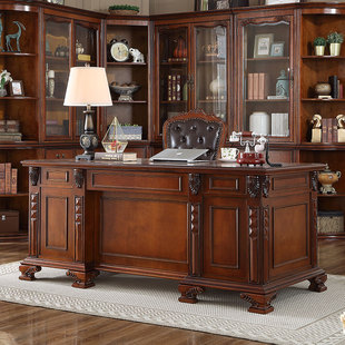 American Solid Wood Desk European Style Executive Desk Calligraphy Boss Desk President Computer Desk Retro Office Desk t