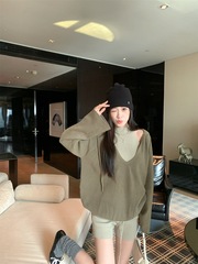 慵懒风套装宽松长袖针织衫女无袖背心秋季阔腿裤长裤运动风三件套