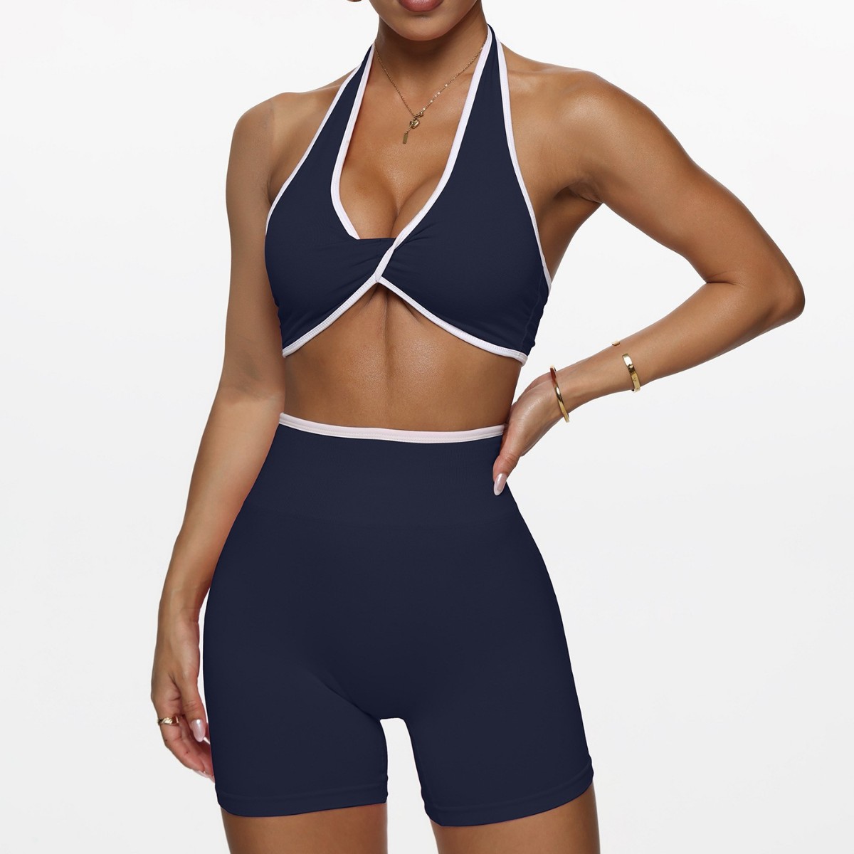 Conjunto deportivo de dos piezas de nailon sin costuras de estilo europeo y americano para yoga, correr, fitness y deportes.