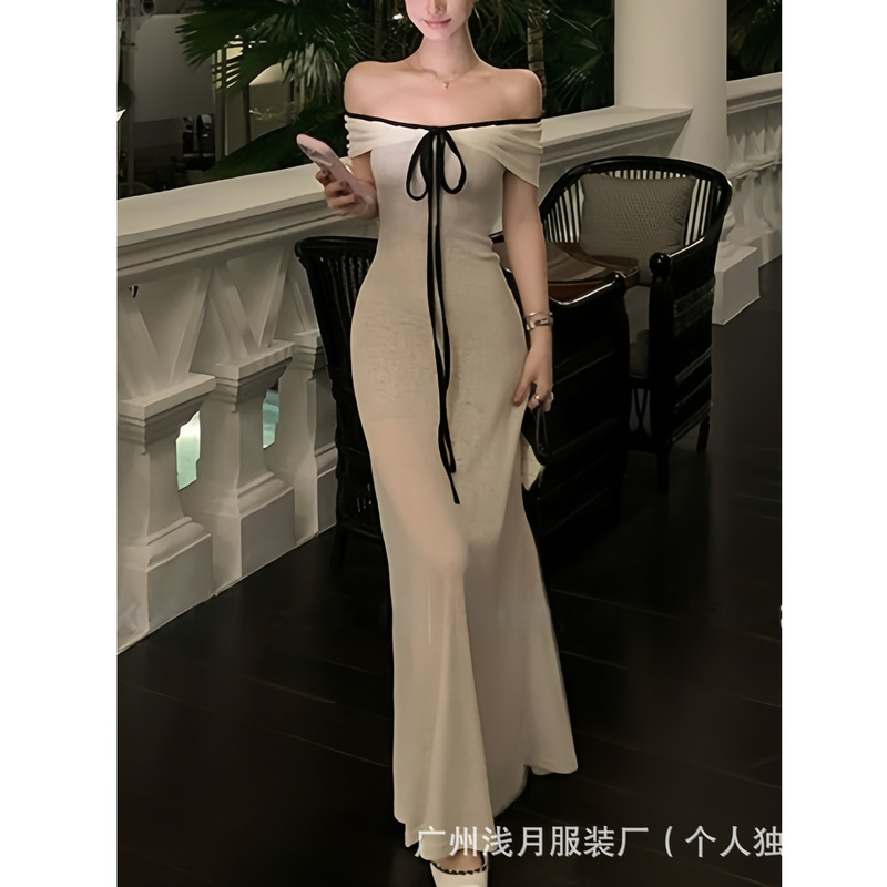 Chestnut Keke Bankilele'Windsor Love' Romantic One-Shoulder Tie-Waist Bodycon Dress for Women in Spring
