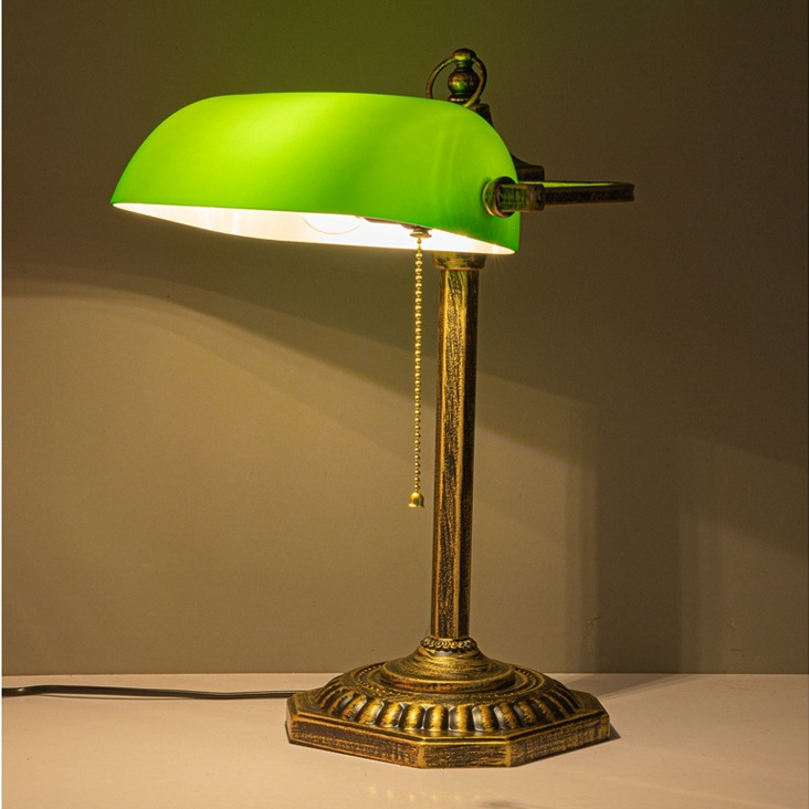 Clásico americano antiguo Shanghai retro cubierta de vidrio verde dormitorio cabezal de cama sala de estudio sala de estar lectura protección de ojos lámpara de banco