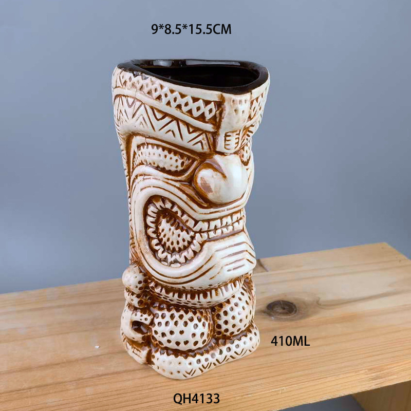 Taza de cerámica hawaiana cuidadosamente seleccionada Taza de cóctel creativa TIKI Taza de agua en relieve Tic Cup Zombie Face