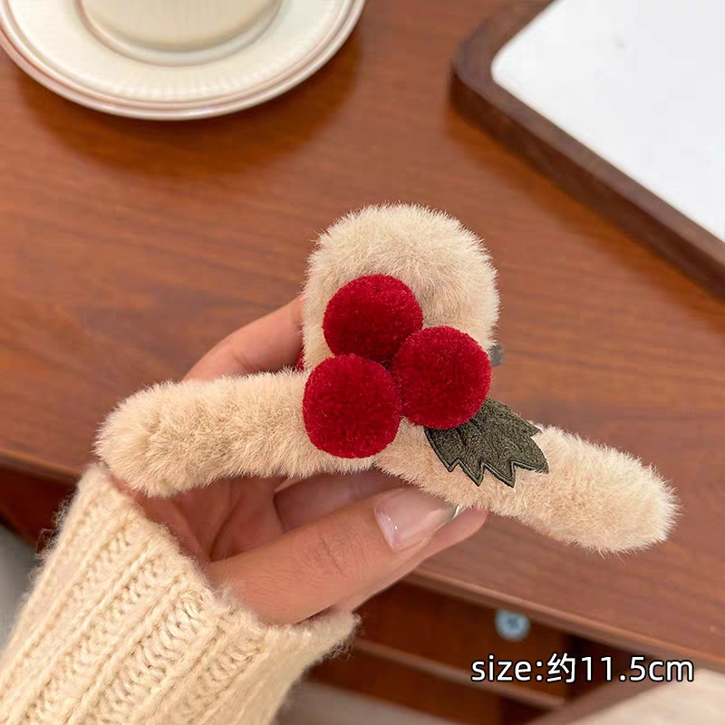 47#Brown plush red cherry about 11cm