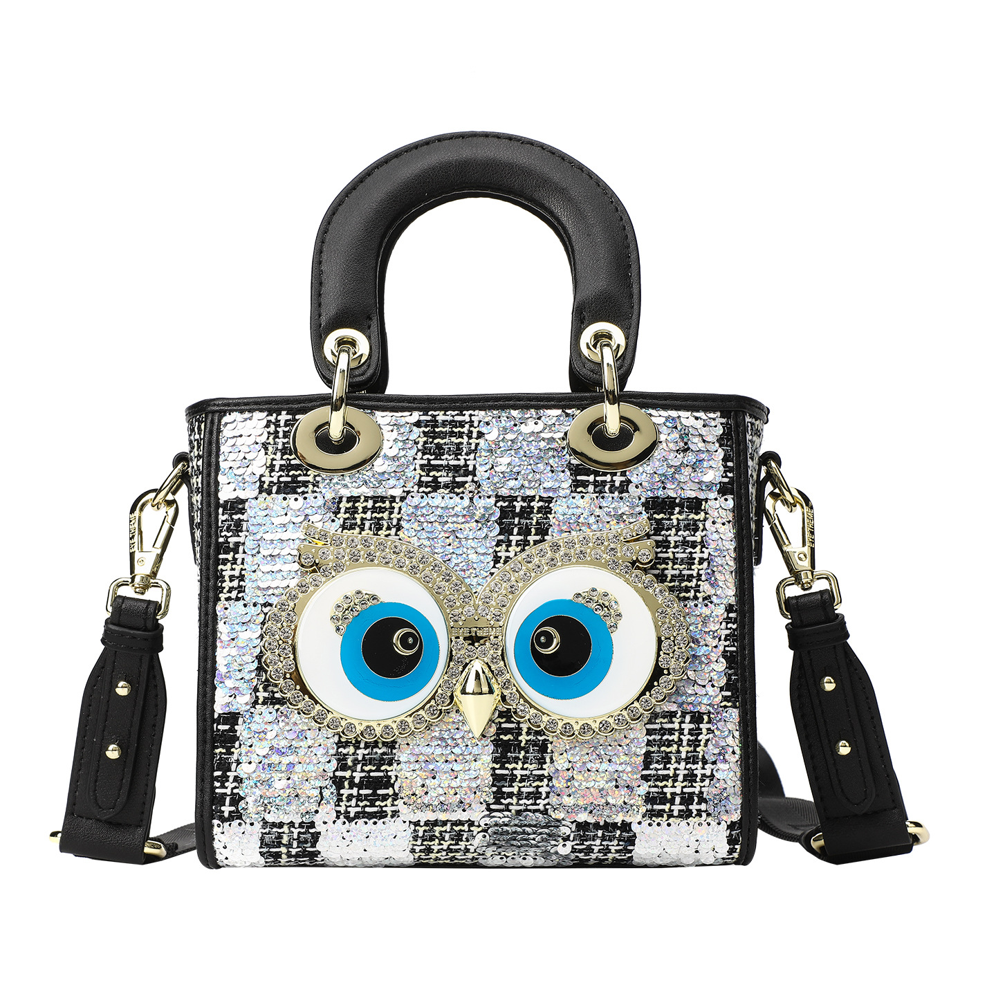 Europa y los Estados Unidos de alta calidad diamante sequinilla bolso de mano bolso cuadrado para mujeres bolso de mano correa mochila # 2884