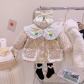 童装女童2025冬装新款韩版碎花棉袄女宝宝大翻领洋气棉服加厚保暖