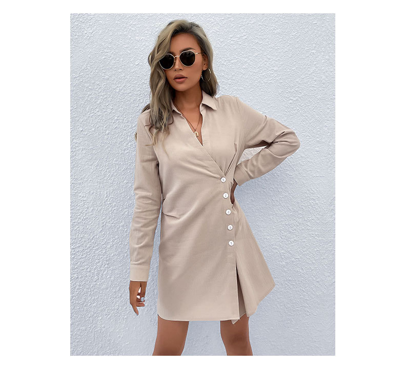 lapel cotton and linen single-breasted shirt dress nihaostyles wholesale clothing NSDMB88624