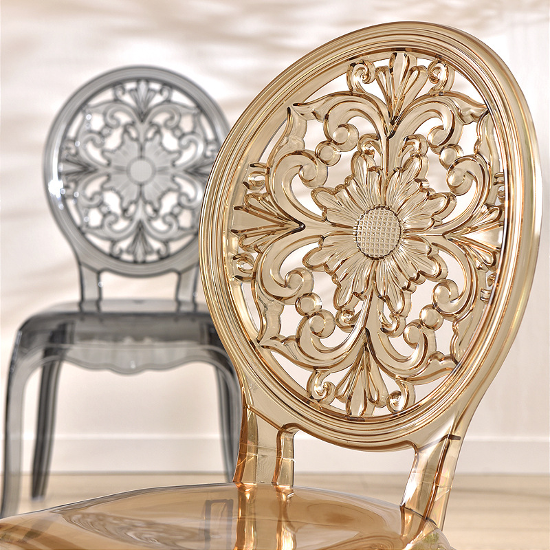 Silla de cristal acrílico para tienda de té con leche, cafetería, con respaldo, silla de balcón transparente de lujo ligero, silla para salón de banquetes de hotel.