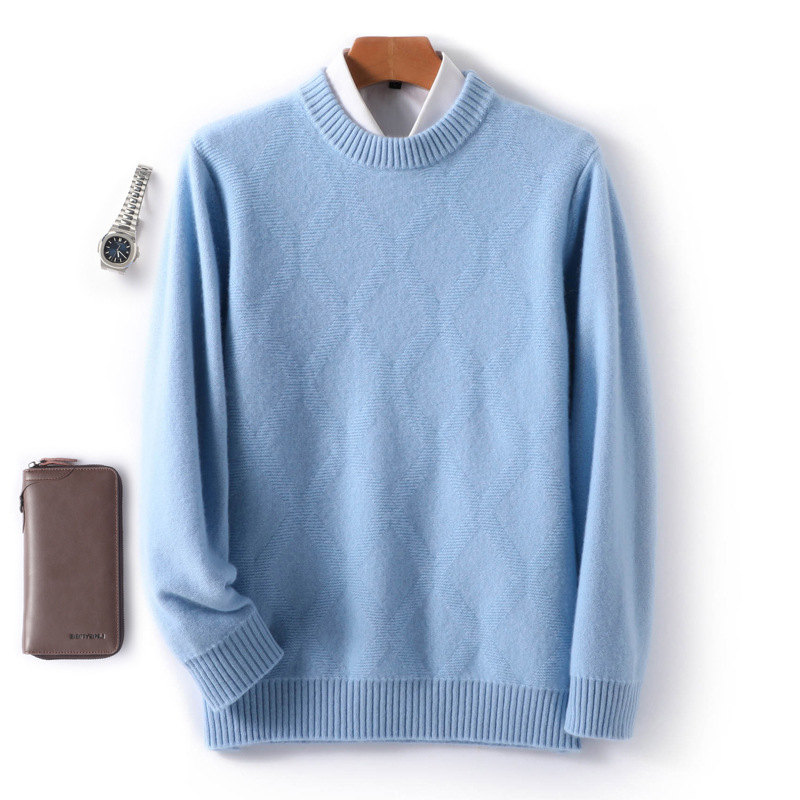 Woolen solid color winter knitted sweater with a round collar for…