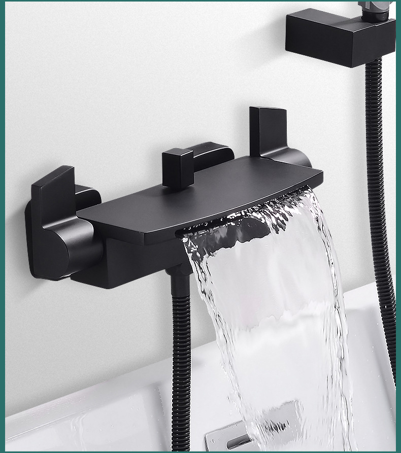 Waterfall-style bathtub faucet wall-mounted, hot and cold shower head set into wall-mounted bathtub faucet undefined