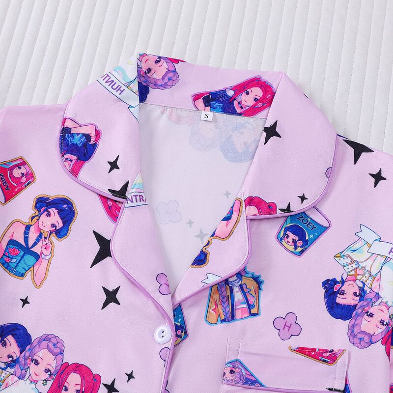 跨境外贸新款女士睡衣印花翻领短袖短裤欧美家居服women pajama|undefined