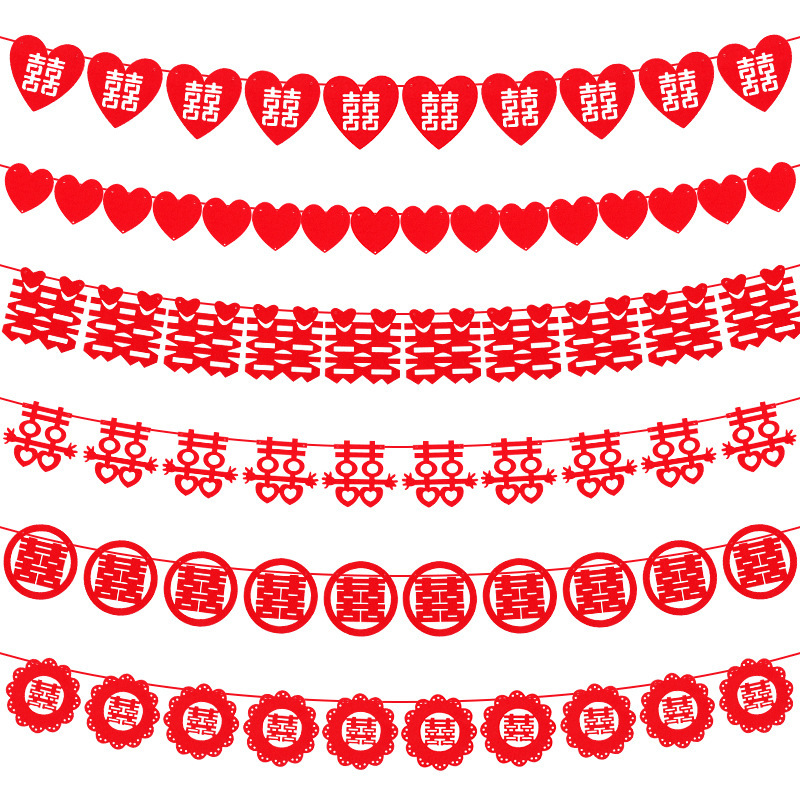 Fabricantes al por mayor de varios estilos de fieltro no tejido flor de boda decoración de la sala de estar de boda colgantes de bandera