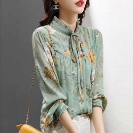 实拍 海量现货 新款女乔其纱金线女上衣OL白领女衬衫 新中式