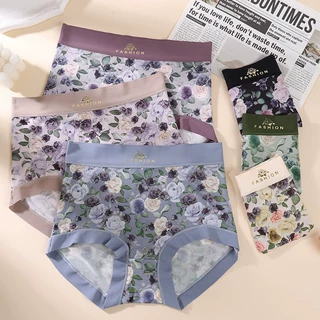 软糯裸感印花高腰内裤女透气抑菌底档新款弹力无痕包臀女士三角裤