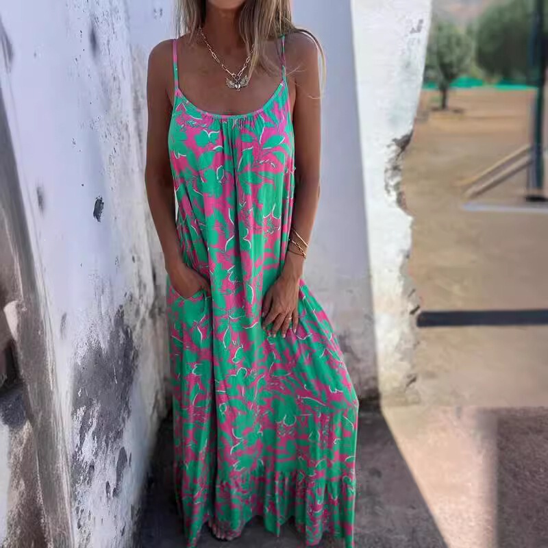 Women's Summer Plus Size Hawaiian Dress Tie-Dye Spaghetti Strap Maxi Dress Beach Bohemian Dress Women's Summer Plus Size Hawaiian Dress Tie-Dye Spaghetti Strap Maxi Dress Beach Bohemian Dress