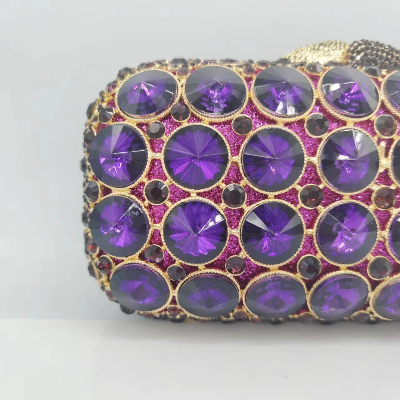 Túi clutch dạ hội nạm kim cương cao cấp cầm tay — Hoa tím, Màu tím đậm, Xanh ngọc lục bảo, Màu bạc chi tiết 7