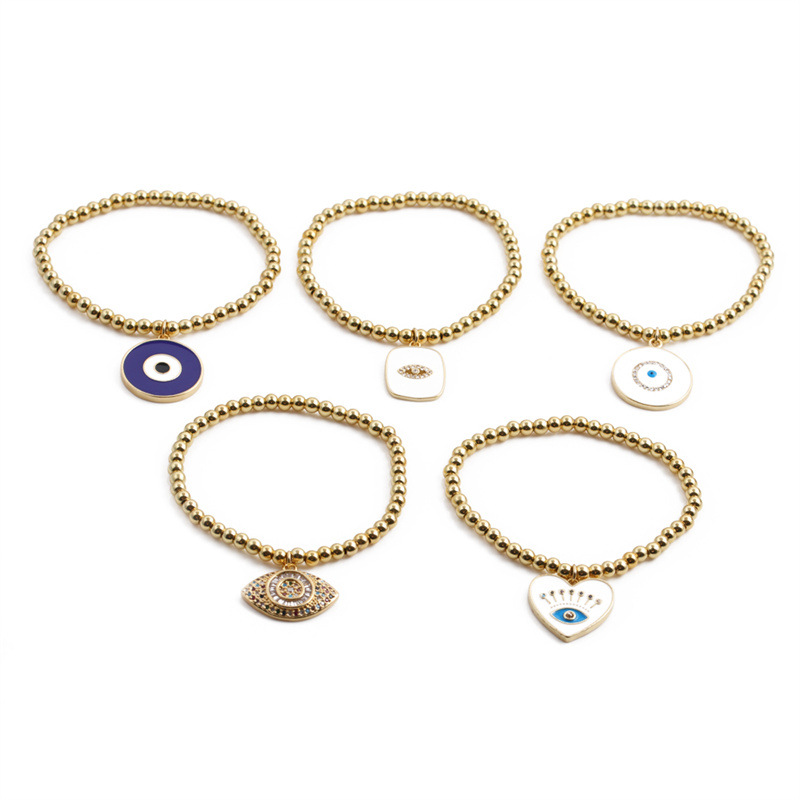 Crossborder European and American copper inlaid zircon hand jewelry devils eyes round bead elastic braceletpicture1