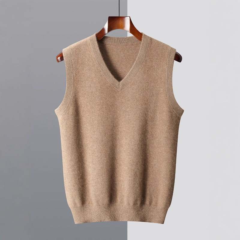 Autumn and Winter New Men's Wool Sweater Vest Fashion Large Size Casual Middle-Aged V-Neck Sleeveless Knitwear Sweater