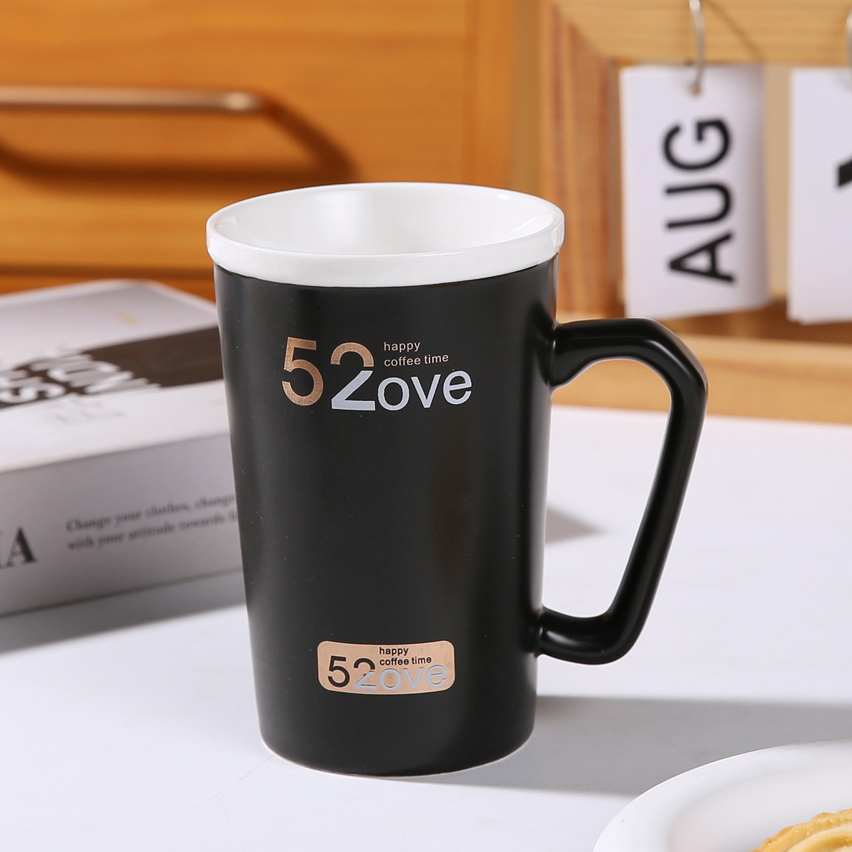 Creativo oro real 520 amor alta taza blanco y negro par simple Oficina leche café