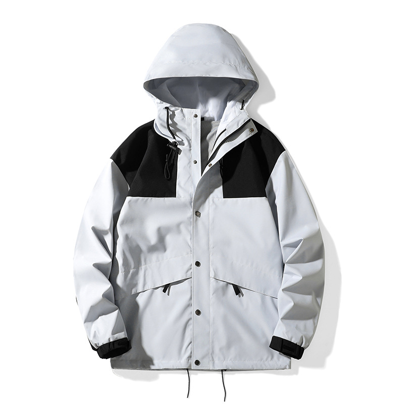 Montaña al aire libre función de color combinado chaqueta encapuchada estampado chaqueta suelta hombre caminata casual a prueba de viento chaqueta de pareja