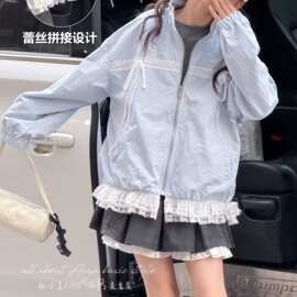 女童春装外套儿童上衣新款春秋装女大童蕾丝拼接夹克其他一件代发
