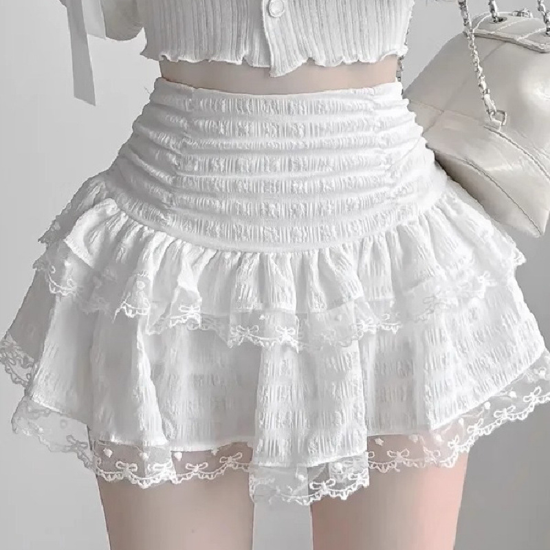 Lace French White Lace Skirt Cake Ballet Summer Fluffy High Waist New Sweet Anti-Exposure Skirt