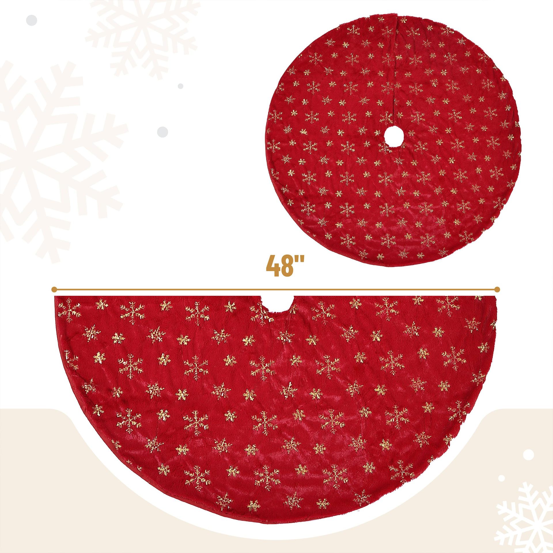 Cross-border nueva falda roja de peluche árbol de Navidad bordado esquinilla copo de nieve decoración de Navidad de alta calidad diseño de fiesta