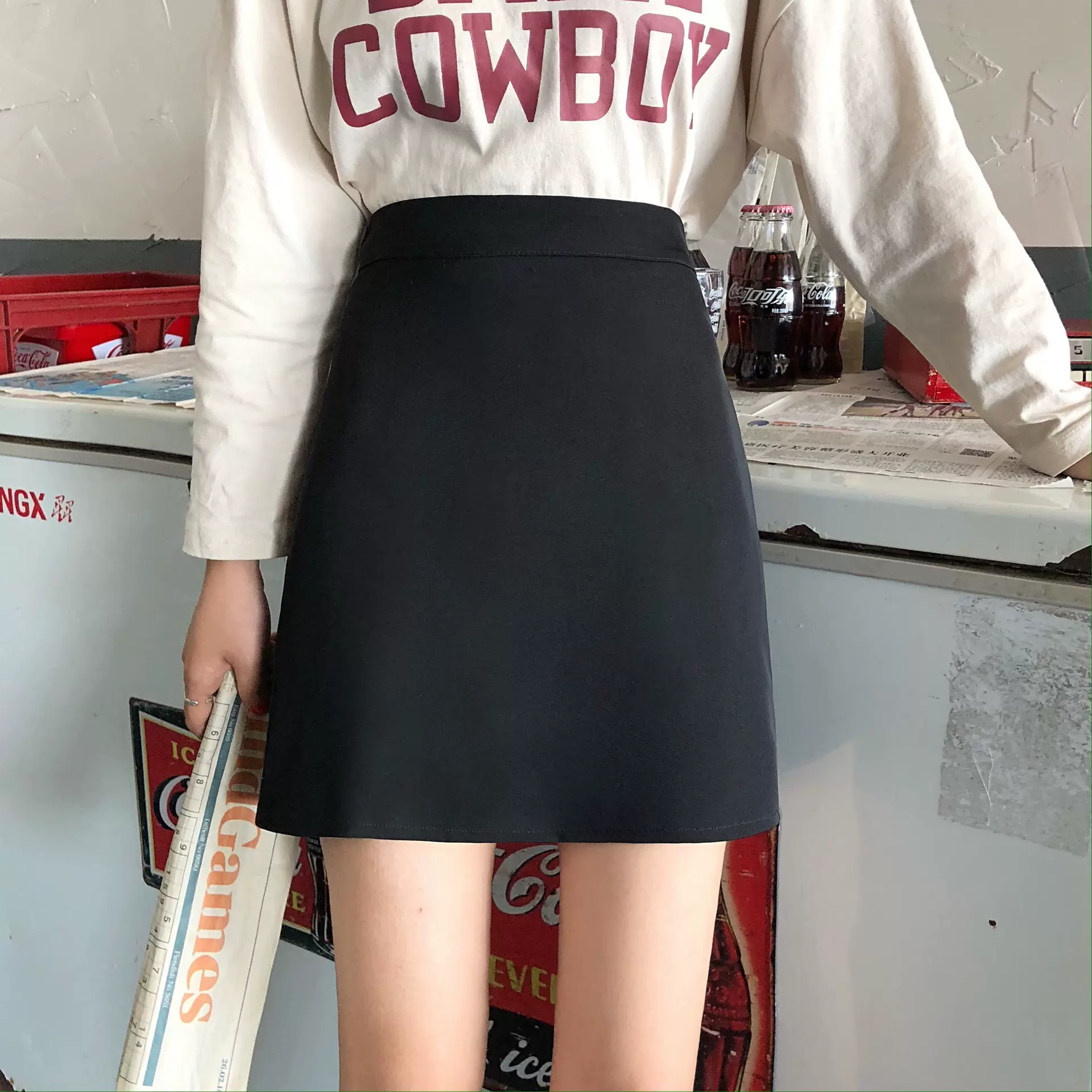 高腰a字半身裙女文员商务新款韩版百搭显瘦学生胖m包臀紧身小短裙