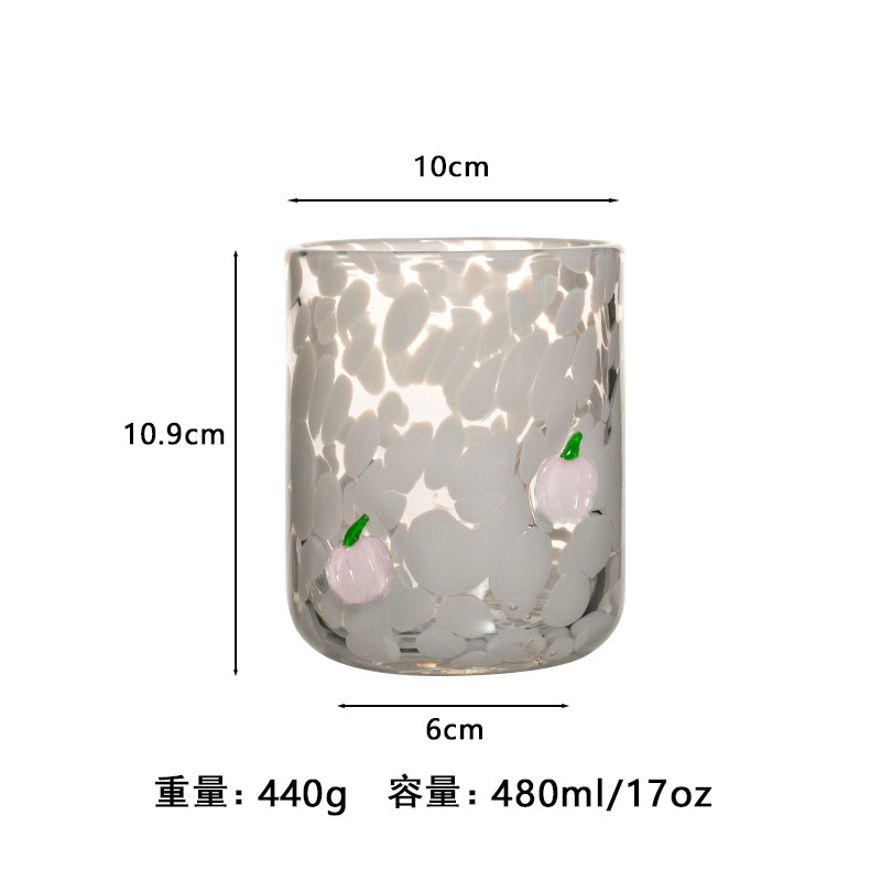 中古人工开口贴片水晶玻璃杯樱桃草莓压花贴片装饰饮品咖啡杯|undefined