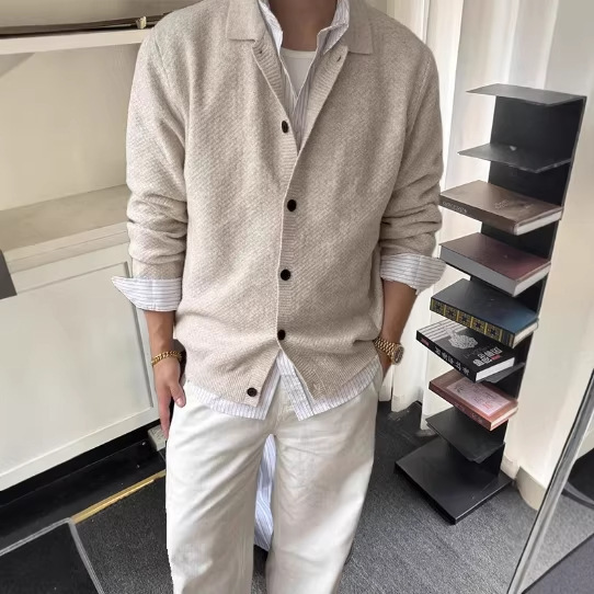 Must-Have Core-Spun Yarn Blend Cardigan Sweater Jacket, Boxy, Casual, Versatile, Unisex Sweater, Autumn and Winter High-End Top, Trendy