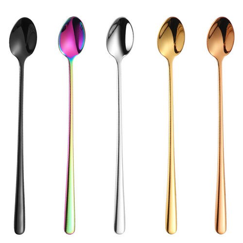Korean Japanese style 304 cloth wheel stainless steel long handle mixing spoon coffee honey smoothie spoon ice cream dessert spoon