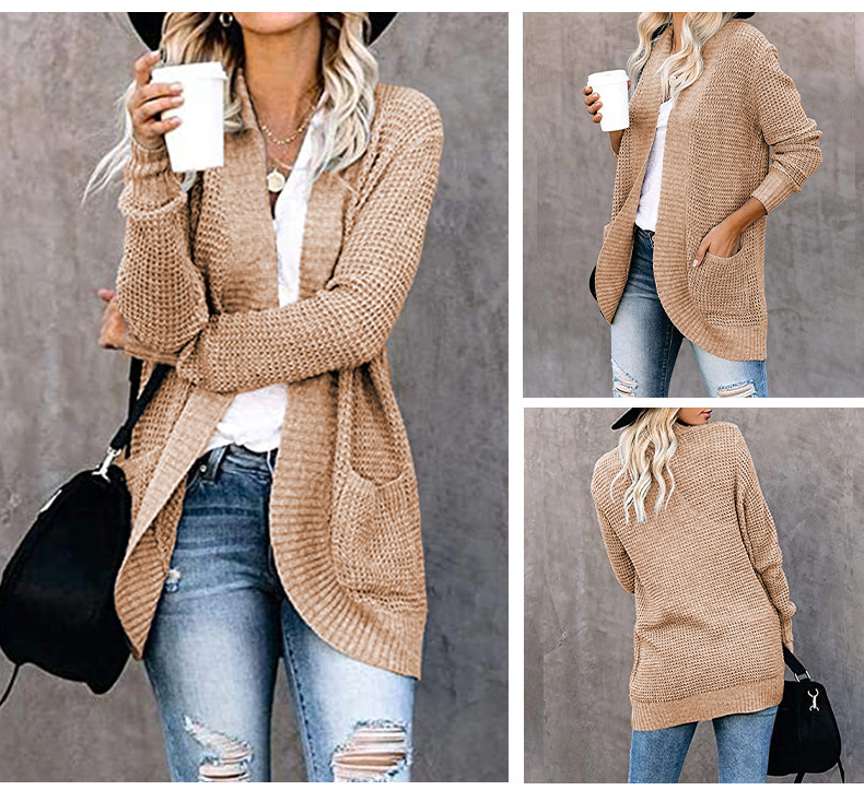 Women's Knitted Cardigan With Curved Placket For Women_voghion.com