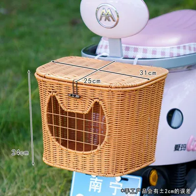 holder, large capacity, Electric car tail box - with-lidlarge-capacity-cute-cat-bike-basket-free-installation-accessories-hand-woven-blue-waterproof-fabric