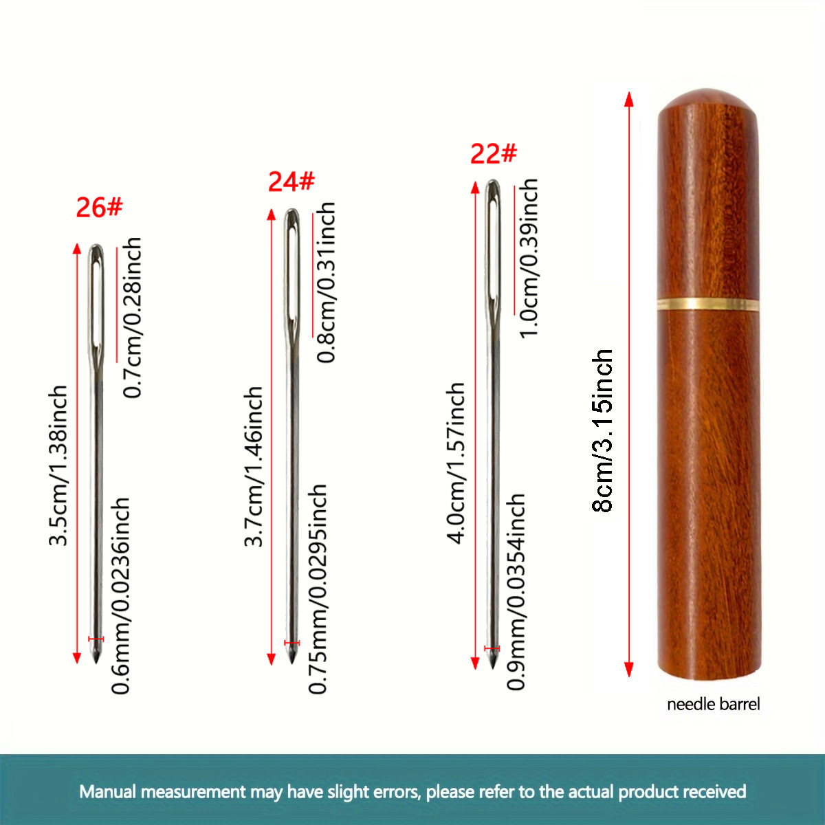 Agujas de bordado de bordado de 30 piezas de aguja de madera roja, múltiples especificaciones, prácticas transfronterizas