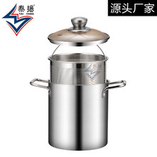 304不锈钢油炸锅家用小炸串锅带硅胶滤网省油深锅双耳油炸汤锅