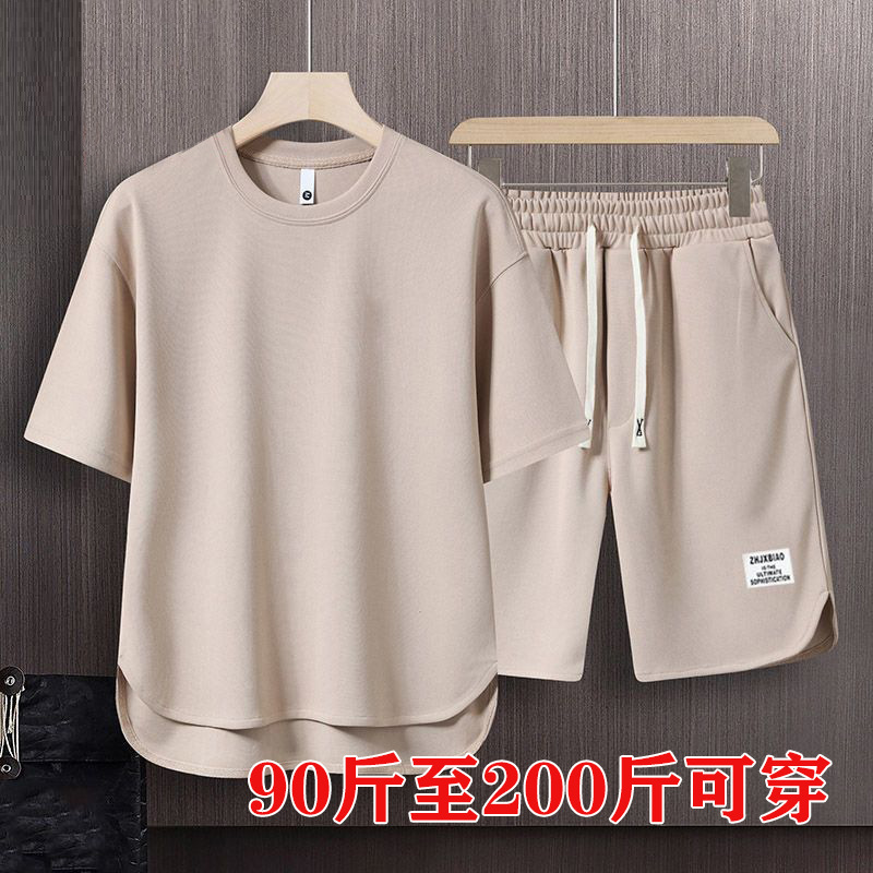 Traje de moda waffle para hombre camiseta de manga corta marca de moda verano nuevo traje de dos piezas de ocio deportivo de moda coreana suelta