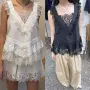 春夏高腰蕾丝v领衬衫