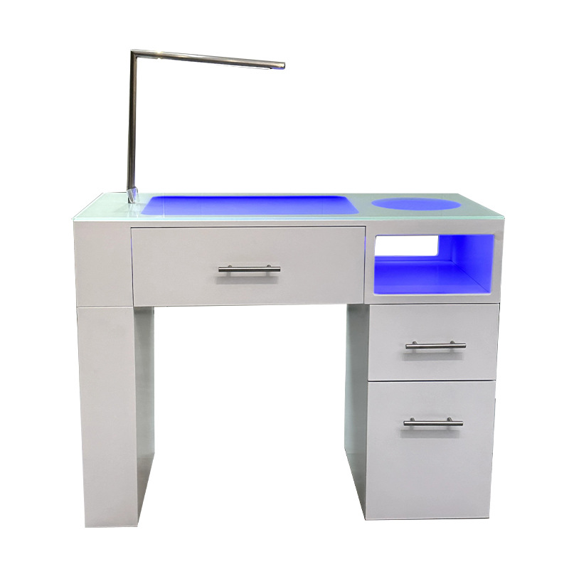 Mesa de manicuras con lámpara, mesa de manicuras blanca con cajón, mesa de manicuras de madera maciza, mesa de manicuras simple