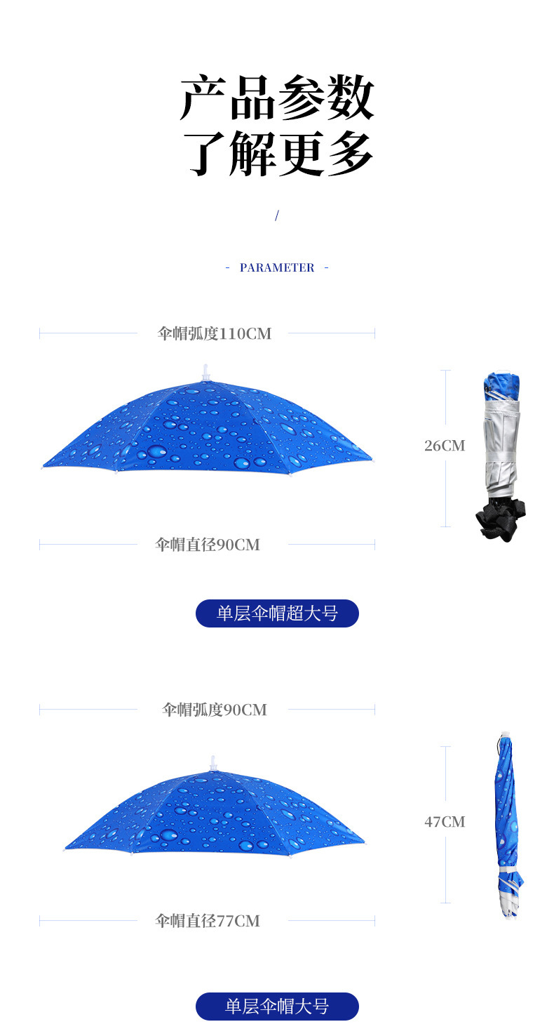 伞帽头戴伞黑胶钓鱼伞头顶式3折叠雨伞防晒防雨遮阳大