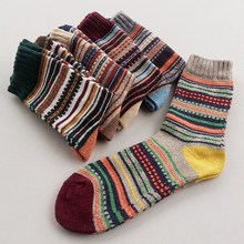 冬季新品 袜子男 兔羊毛袜加厚粗线民族风男士中筒袜 亚马逊直供