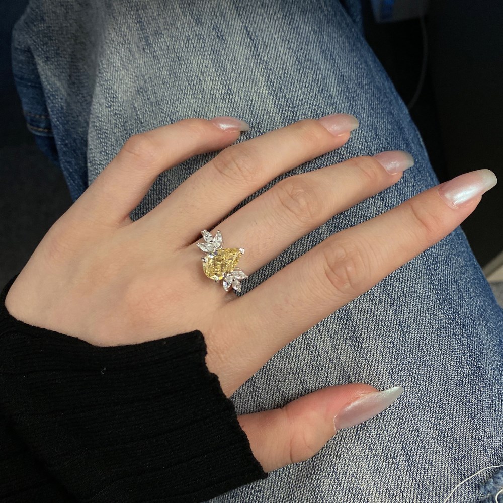 8g Weight High Carbon Diamond Inlay Material 925 Sterling Silver High Carbon Diamond Geometric Water Droplets Rhombus Rings