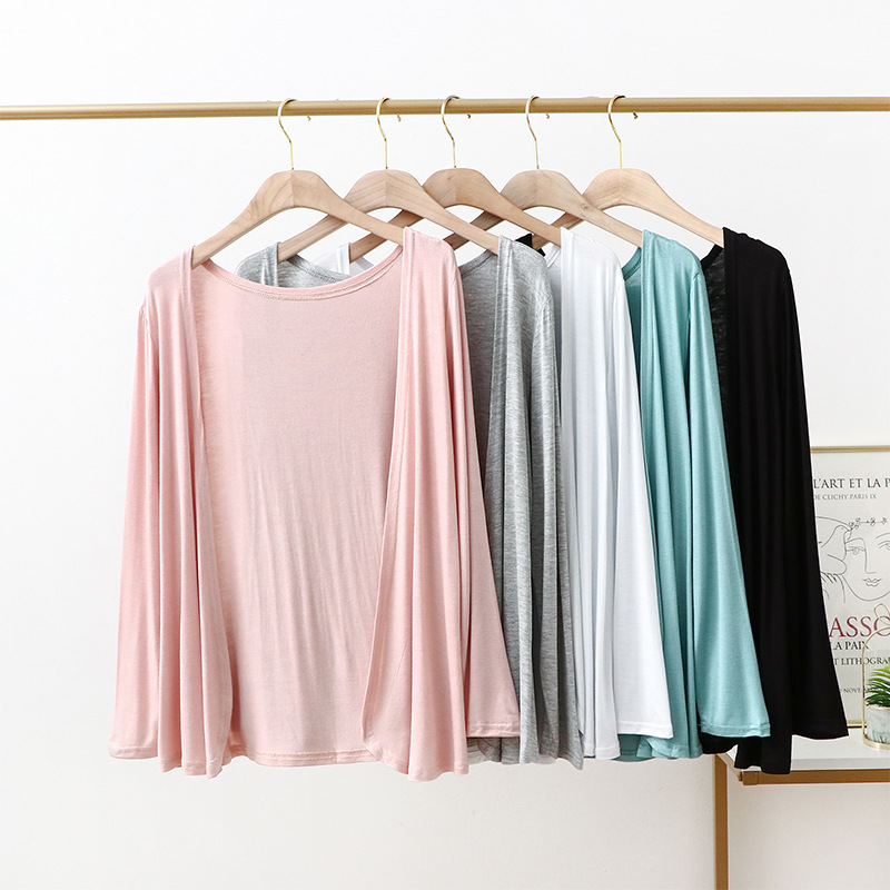 Modal Capa delgada nueva camisa de protección solar cubierta exterior color sólido manga larga superior gran arco cardigan moda