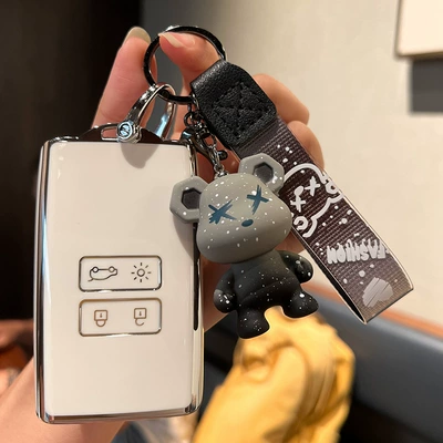 Car key bag key cover Coreo protective - renault-b-smart-4-key-single-shell-white-grey-violence-bear-pendant