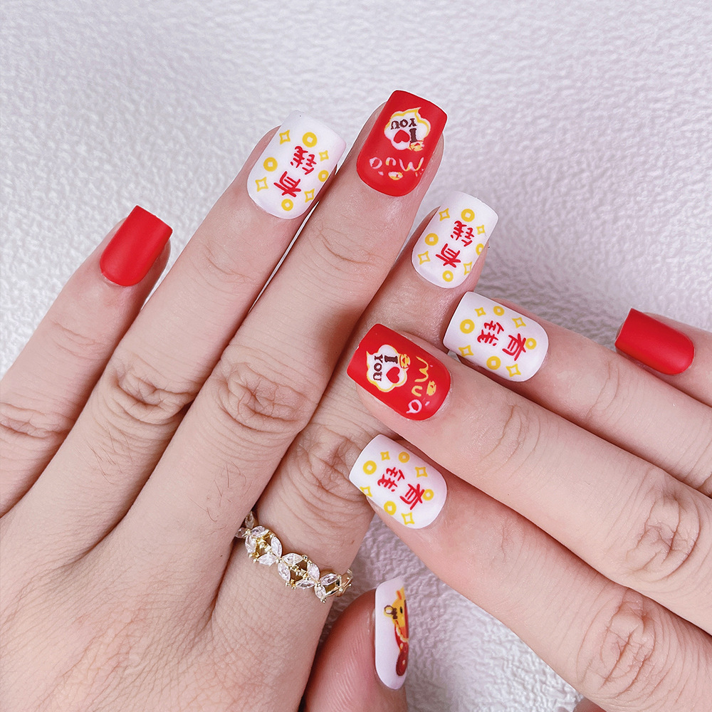 Nuevo lindo pequeño león, flores ricas, uñas postizas, simple y dulce, uñas de vestir, uñas desmontables, uñas de amor