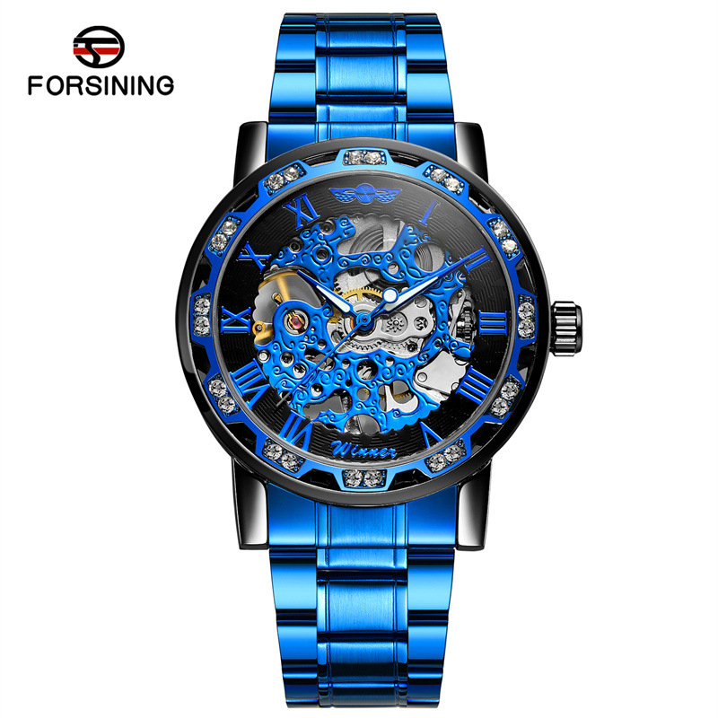 T-WINNER8012 nuevo fresco zafiro azul movimiento mecánico semiautomático regalo de los hombres de acero correa de reloj