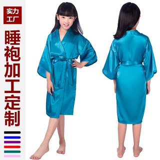 定制夏季薄款男女儿童开衫睡袍丝绸家居服晨袍浴袍可外穿简约自然