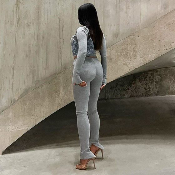 Europe and the United States cross-border 2022 autumn new solid color zipper stand collar long sleeve casual coat fitness yoga clothing pants suit