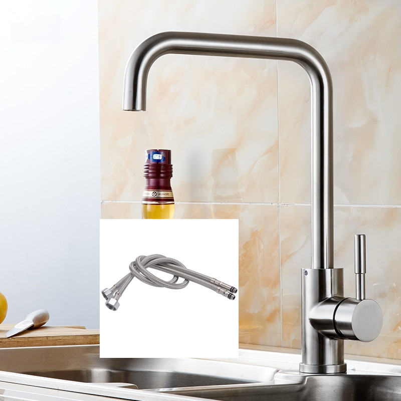 Cocina de acero inoxidable grifo caliente y fría pintura de acero inoxidable grande curvado cepillado de siete palabras fregadero de agua mezclada lavabo grifo image 9