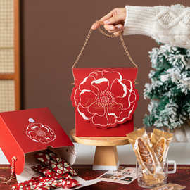 喜庆包装盒烘焙曲奇饼干子春节糯米船牛轧糖雪花酥新年包装手提盒